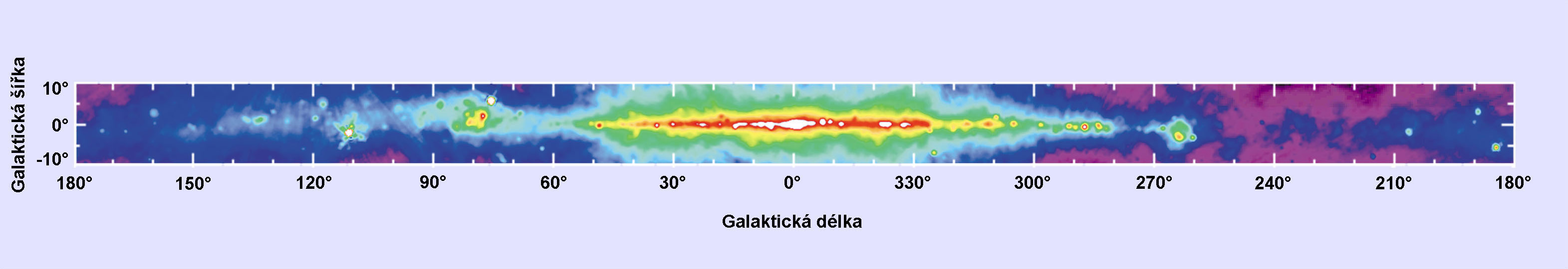 Rádiové kontinuum (408 MHz). Kliknutím se zobrazí popis některých oblastí.