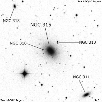 Negativní snímek oblohy NGC 315
