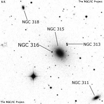 Negativní snímek oblohy NGC 316