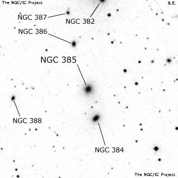 Negativní snímek oblohy NGC 385