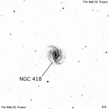 Negativní snímek oblohy NGC 418