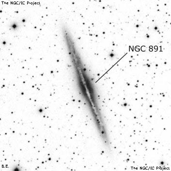 Negativní snímek oblohy NGC 891