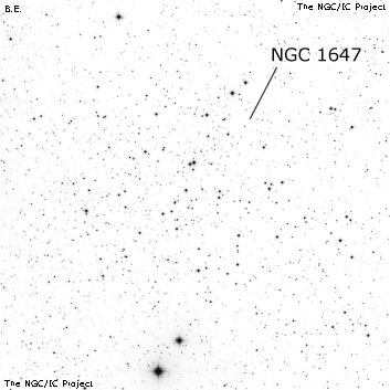 Negativní snímek oblohy NGC 1647