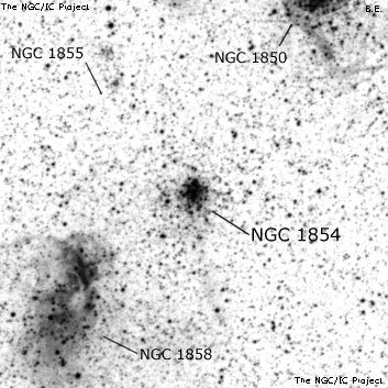 Negativní snímek oblohy NGC 1854