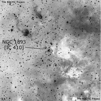Negativní snímek oblohy NGC 1893