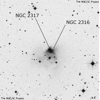 Negativní snímek oblohy NGC 2316