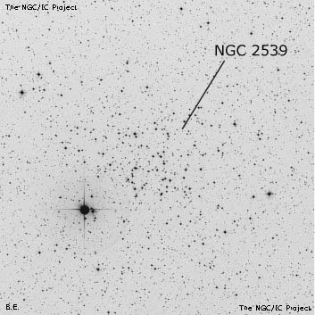 Negativní snímek oblohy NGC 2539