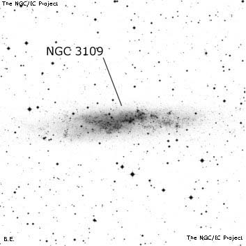 Negativní snímek oblohy NGC 3109